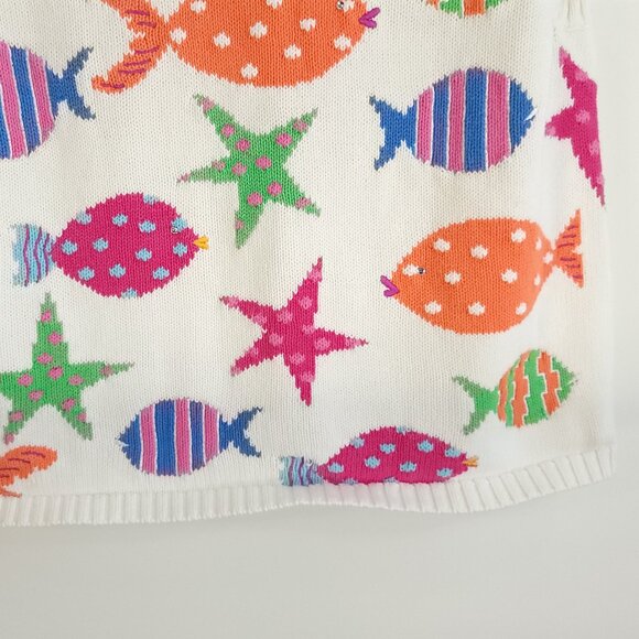 Vtg Richard Sport Sweater Womens Large White Multicolor Fish Starfish Sleeveless - Picture 6 of 9